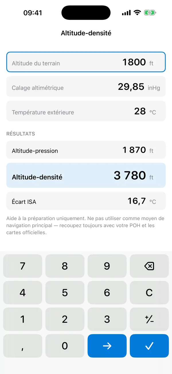 E6B Calc sur iPhone