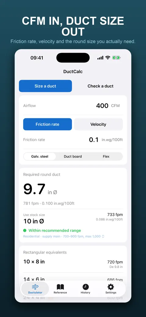 DuctCalc: HVAC Ductulator screenshot 1
